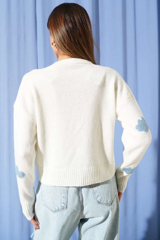 Gilet en maille à motif nuage, écru