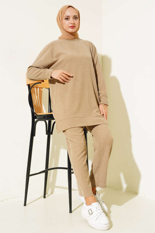 Bürümcük Basic Tunic Two Piece Set Camel