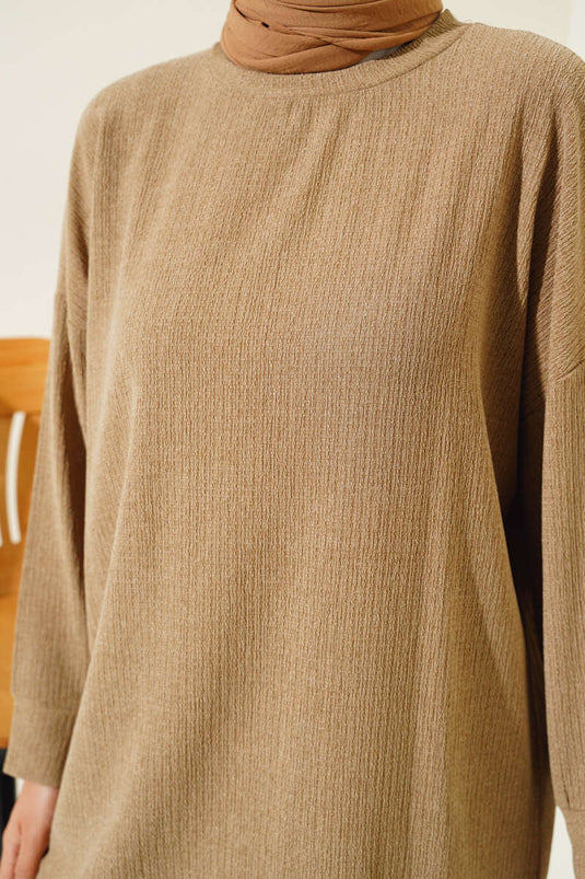 Bürümcük Basic Tunic Two Piece Set Camel