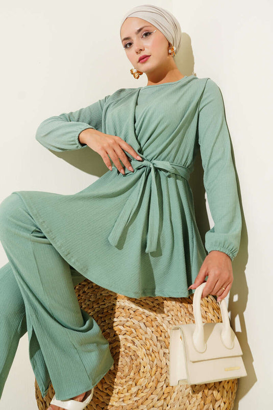 Bürümcük Bel Lastikli İkili Takım Çağla Yeşili