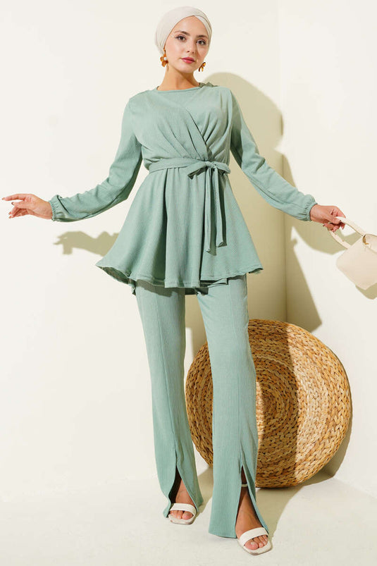 Bürümcük Bel Lastikli İkili Takım Çağla Yeşili
