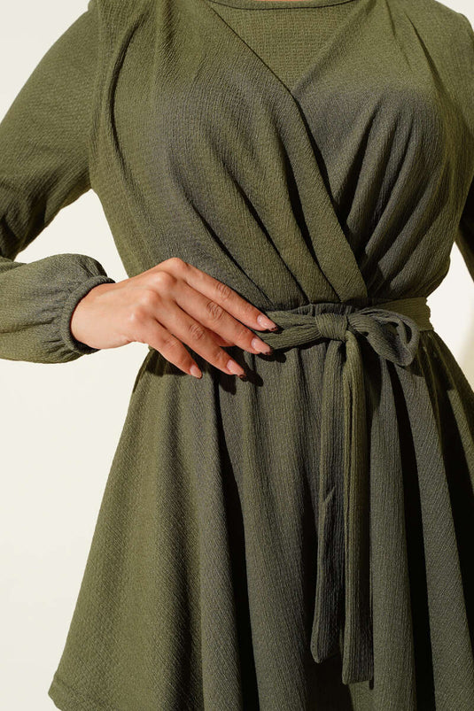 Ensemble deux pièces en crêpe kaki avec taille élastique