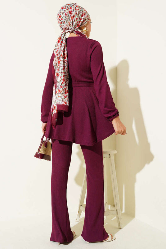 Bürümcük Bel Lastikli İkili Takım Mürdüm