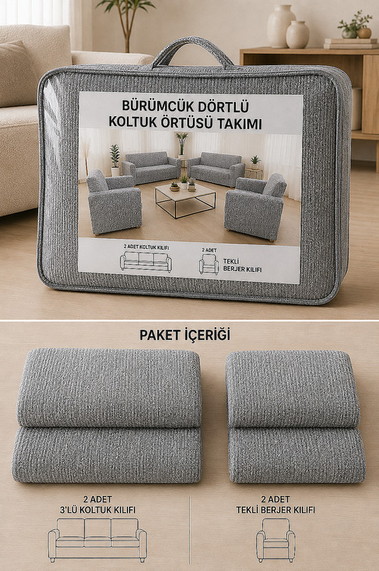 Set Di Copridivani Con Braccioli Grigio 4 Pezzi