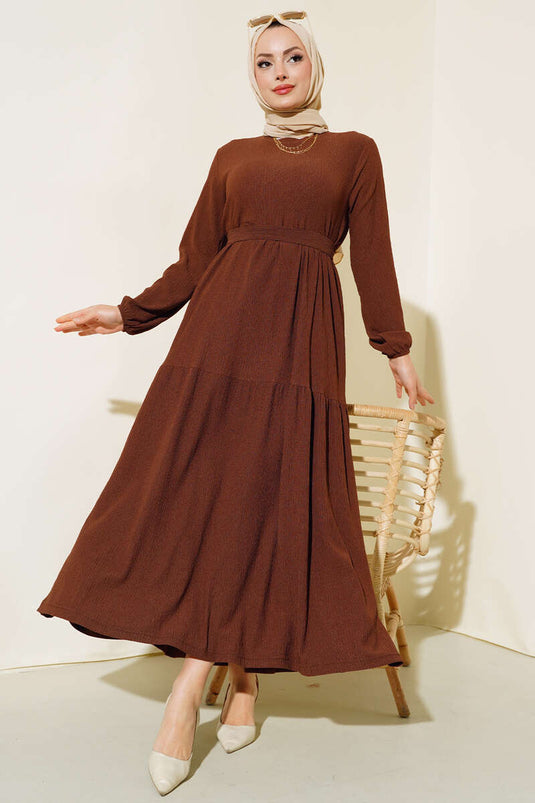 Robe en crêpe à plusieurs étages marron