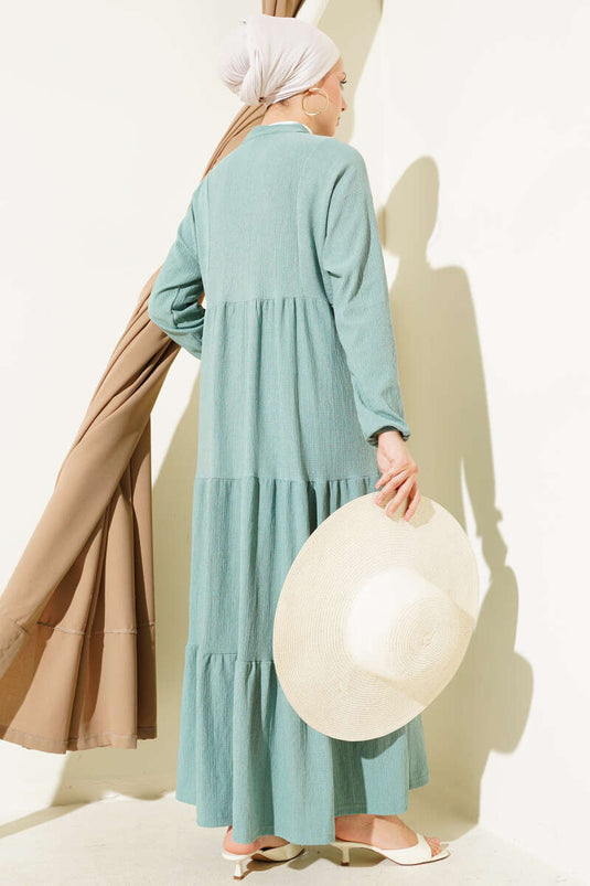 Bürümcük Önü Düğmeli Elbise Çağla Yeşili