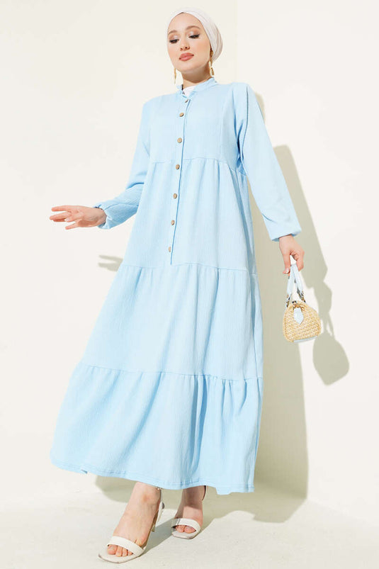 Crepe Button-Front Dress Blue