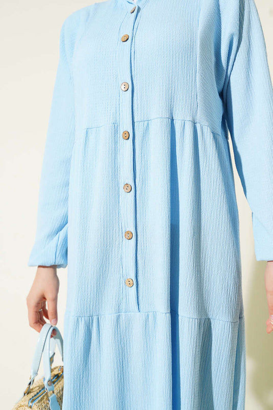 Crepe Button-Front Dress Blue