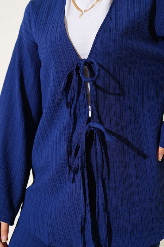 Burgundy Laced Front Two Piece Suit Navy Blue