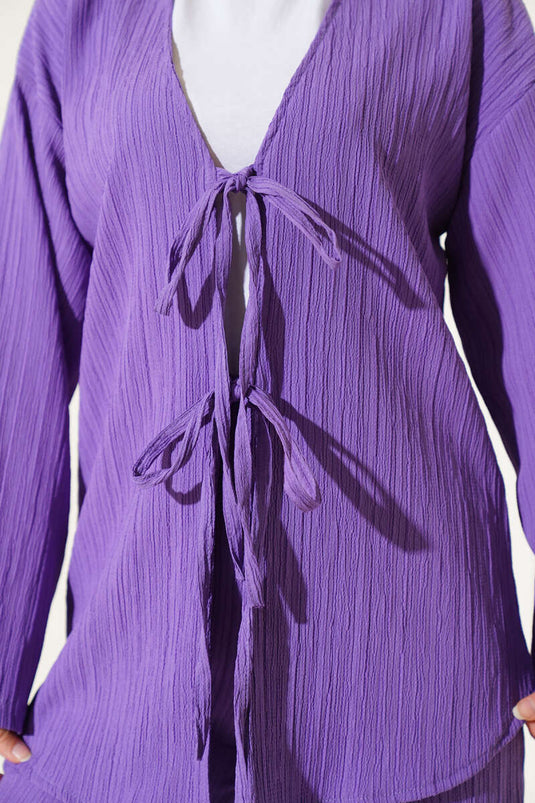 Bürümcük Önü İp Bağcıklı İkili Takım Lila