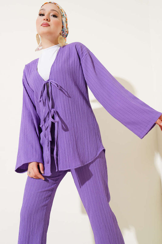 Bürümcük Önü İp Bağcıklı İkili Takım Lila