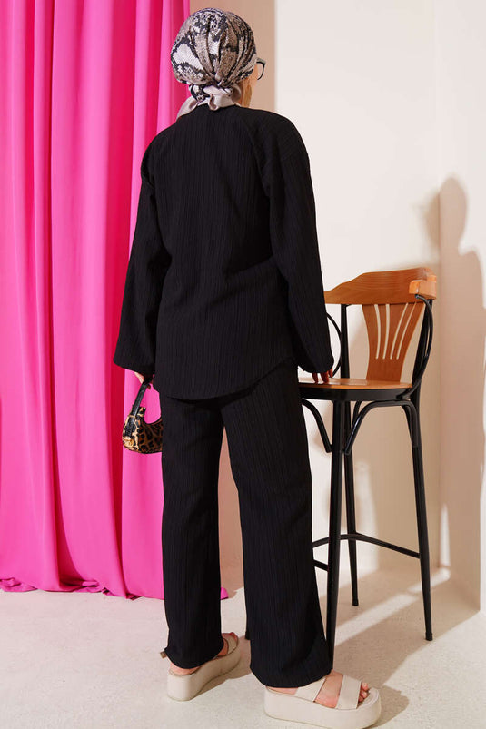 Burgundy Laced Front Two Piece Set Black