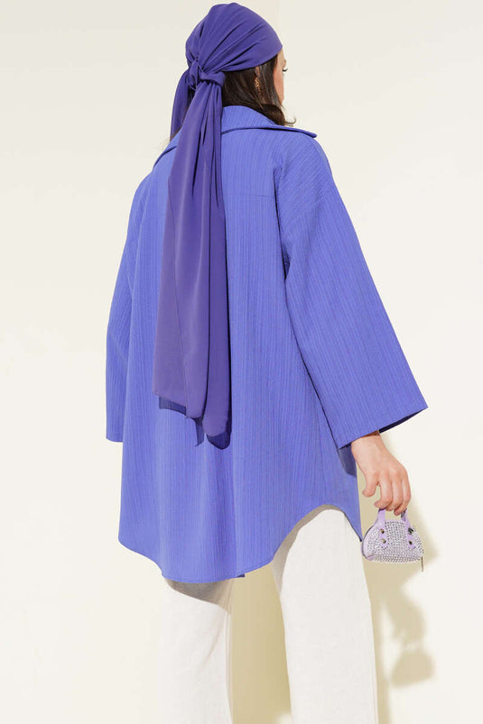Crepe Collar Tied Kimono Blue