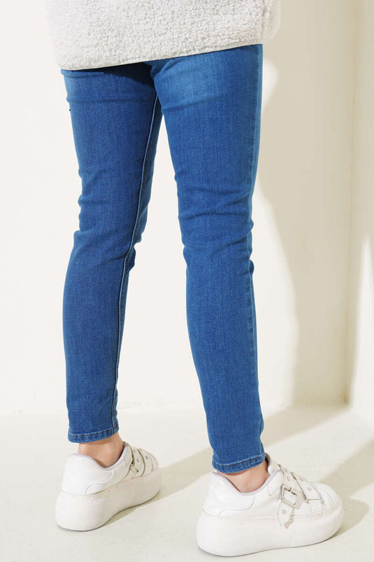 Pantalon Jeans Taille Haute Grande Taille Bleu Denim