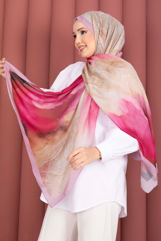 Large Floral Pattern Shawl Series Fuchsia