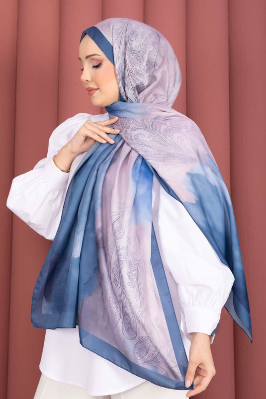 Large Floral Pattern Shawl Collection Navy