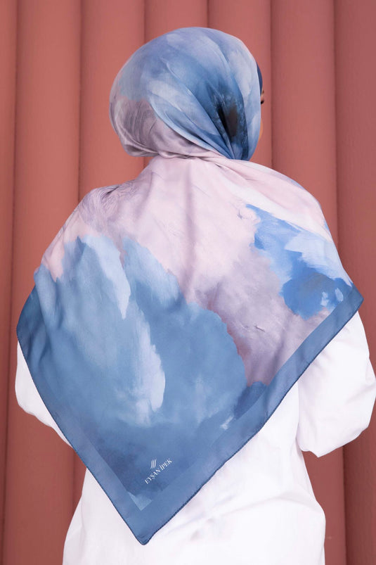 Large Floral Pattern Shawl Collection Navy