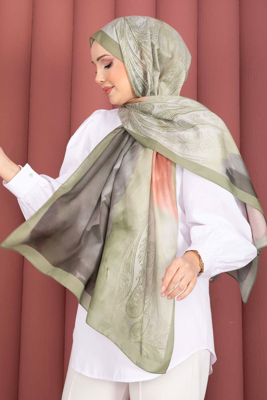 Large Floral Pattern Shawl Series In Olive Green