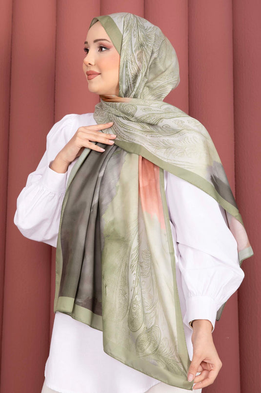 Large Floral Pattern Shawl Series In Olive Green