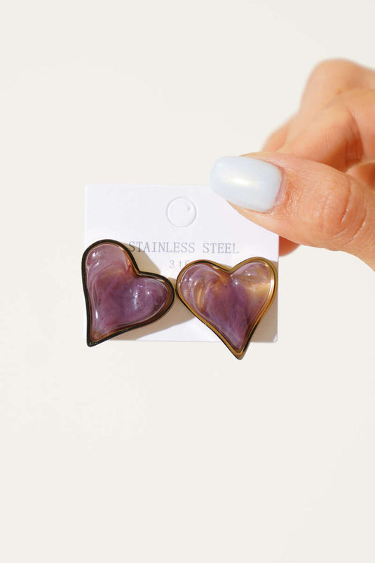Large Heart-Shaped Earrings, Plum