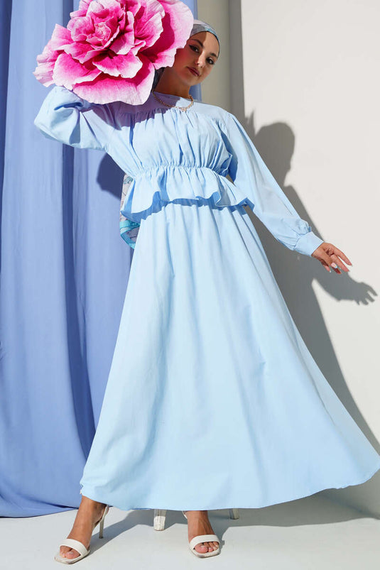 Blouse and Skirt Set with Gathered Detail Baby Blue