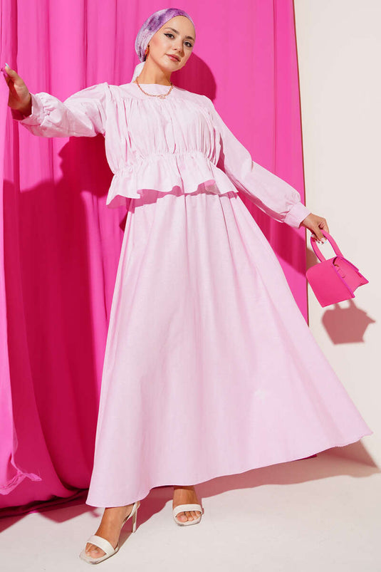 Gathered Detailed Blouse Skirt Two Piece Set Pink