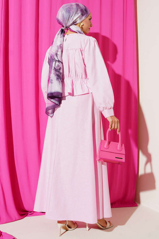 Gathered Detailed Blouse Skirt Two Piece Set Pink