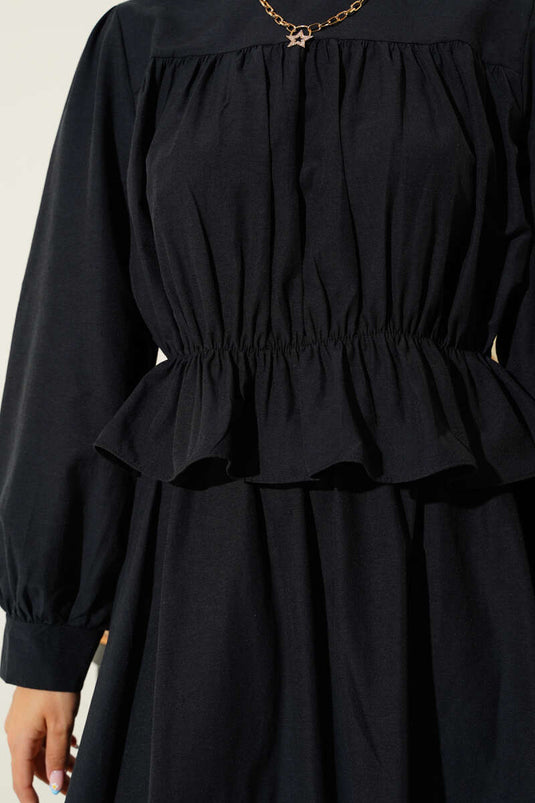 Büzgü Detaylı Bluz Etek İkili Takım Siyah