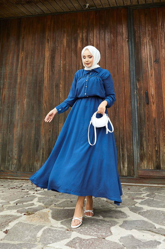 Tailleur jupe à détails froncés indigo