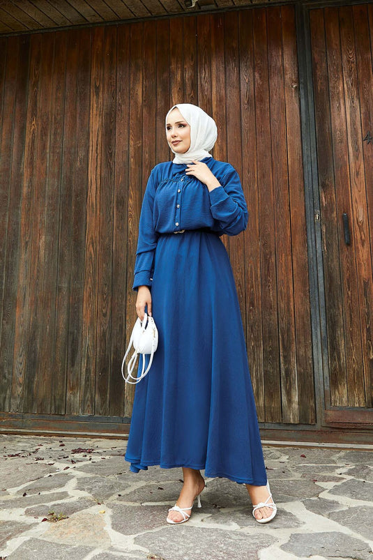 Tailleur jupe à détails froncés indigo