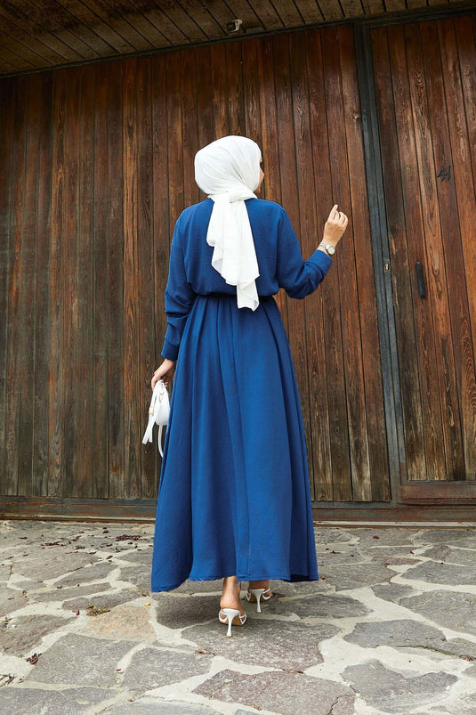 Tailleur jupe à détails froncés indigo