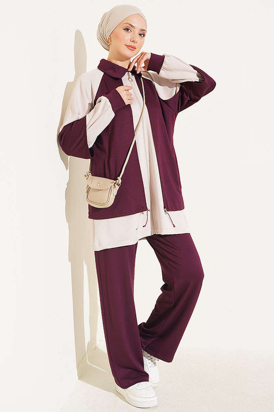 Belted Knit Two-Piece Set In Mauve