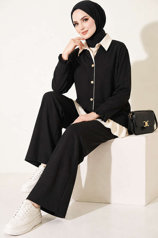 Conjunto De Dos Piezas De Punto Con Cordón Negro
