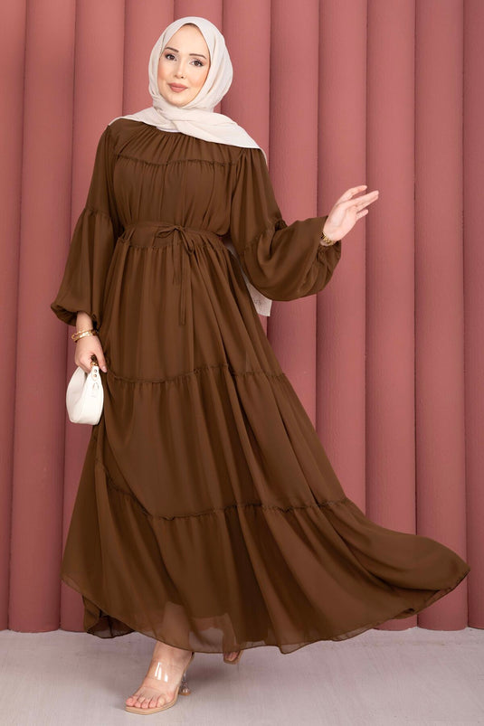 Gathered Detail Layered Dress Light Brown