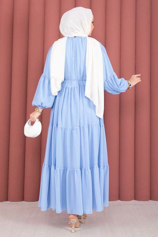 Gathered Detail Layered Dress Baby Blue