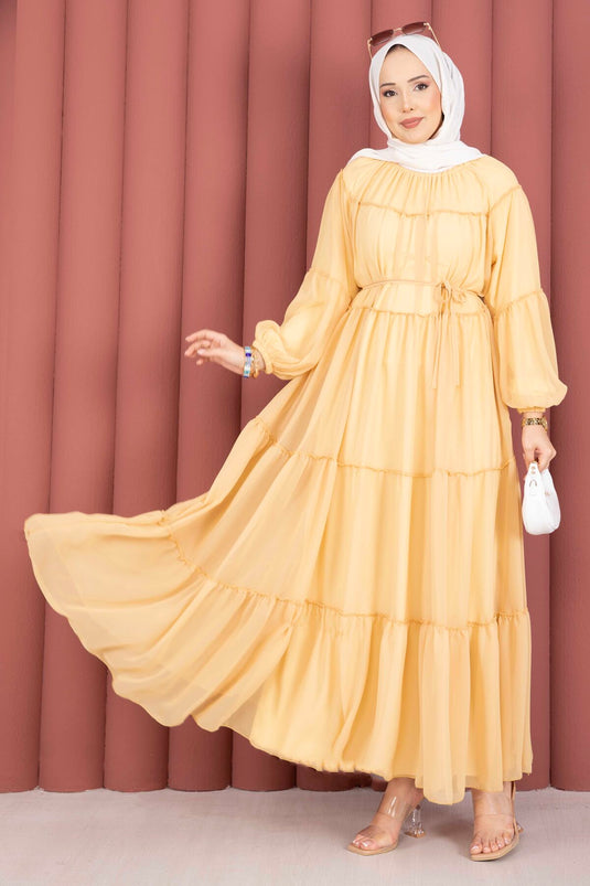 Gathered Detail Layered Dress Yellow