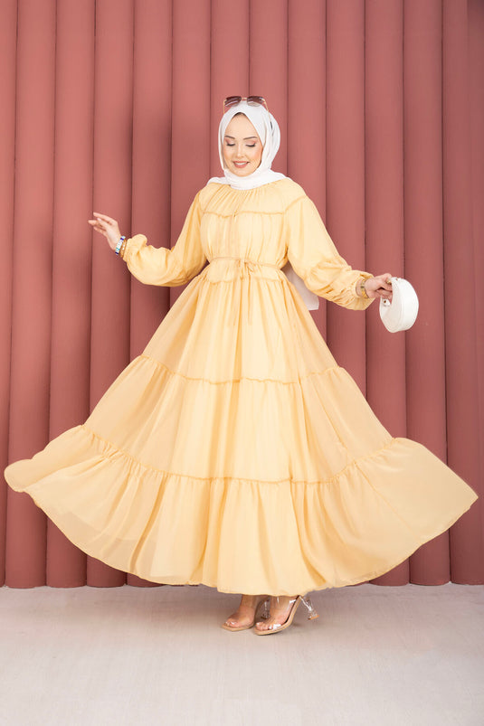 Gathered Detail Layered Dress Yellow