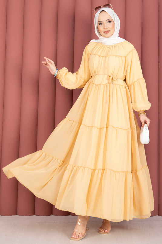 Gathered Detail Layered Dress Yellow
