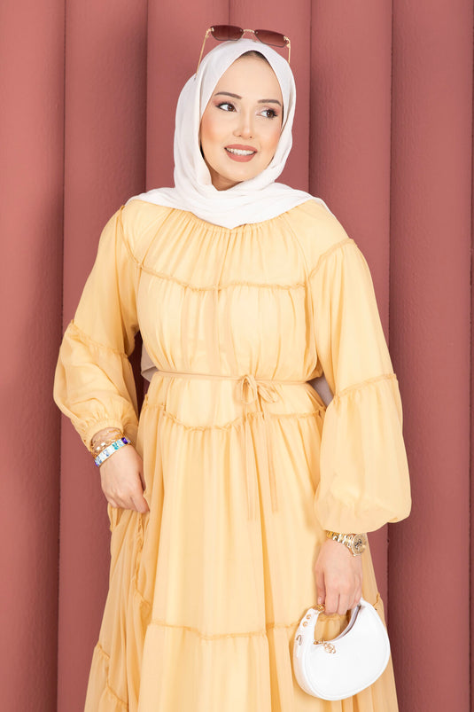 Gathered Detail Layered Dress Yellow