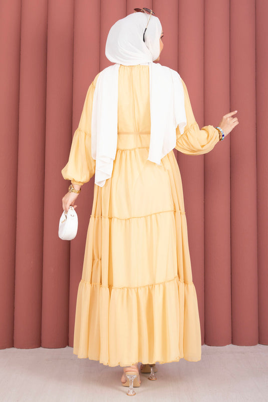Gathered Detail Layered Dress Yellow