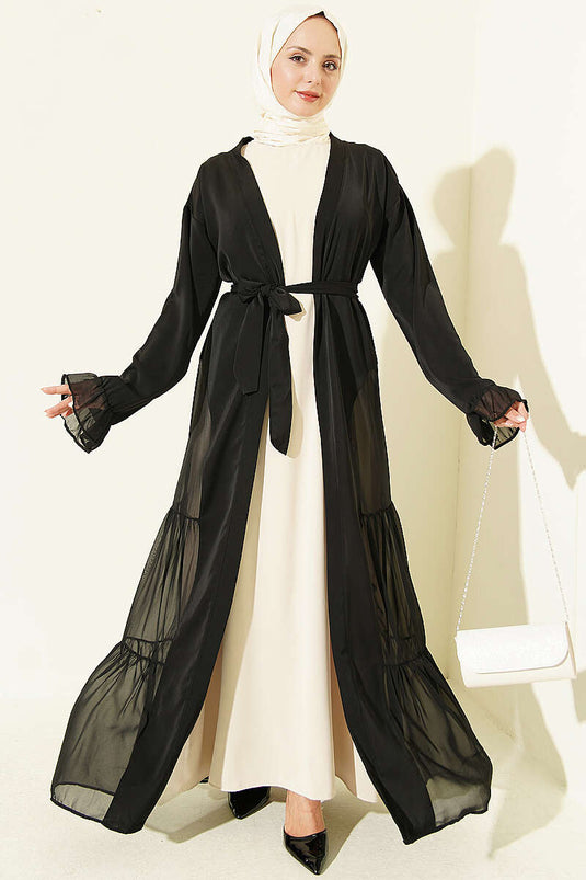 Büzgü Detaylı Katlı Abaya Takım Taş