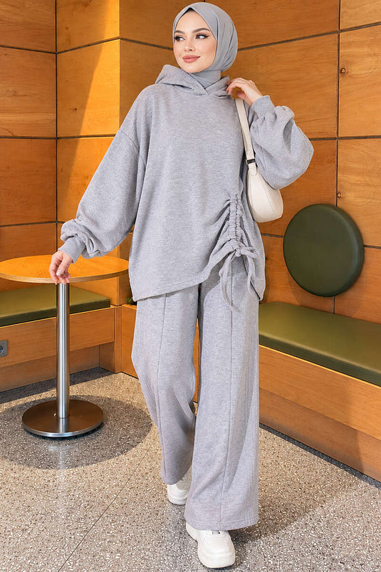 Oversized Two-Piece Set With Drawstring Detail In Grey