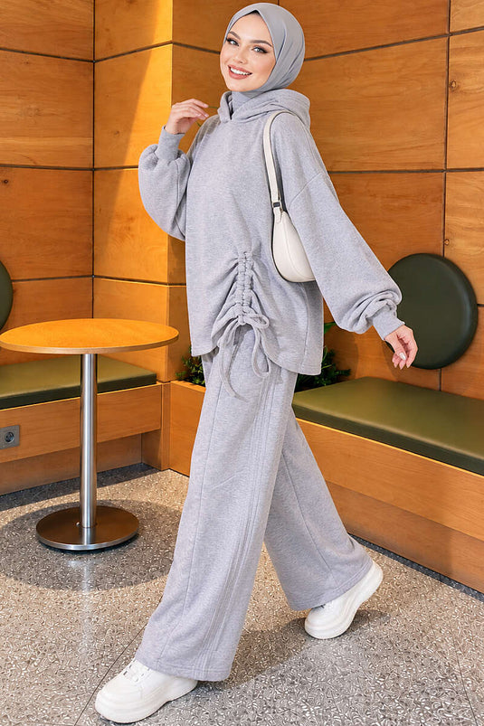 Oversized Two-Piece Set With Drawstring Detail In Grey