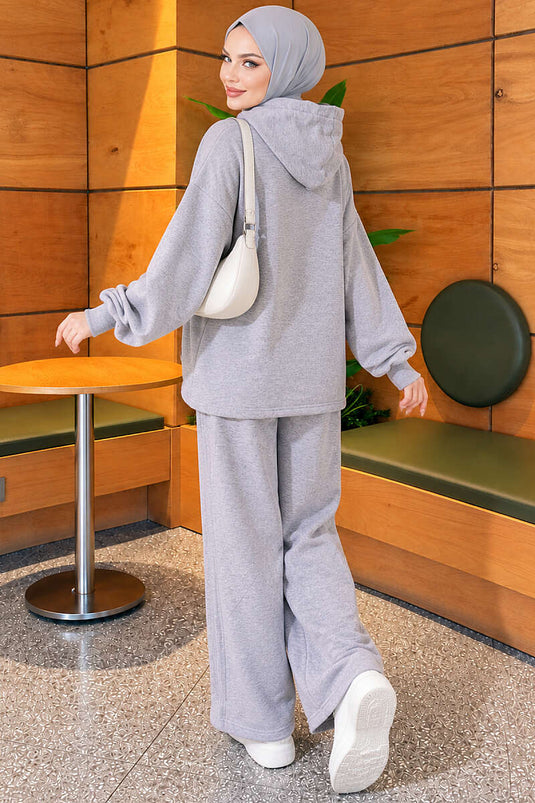 Oversized Two-Piece Set With Drawstring Detail In Grey