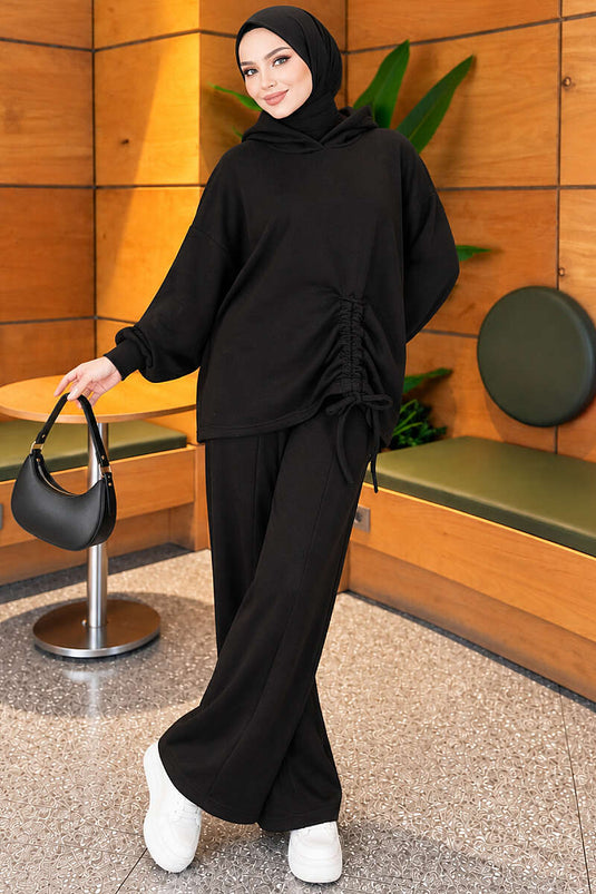 Ensemble Deux Pièces Oversize Noir Avec Détail À Cordons