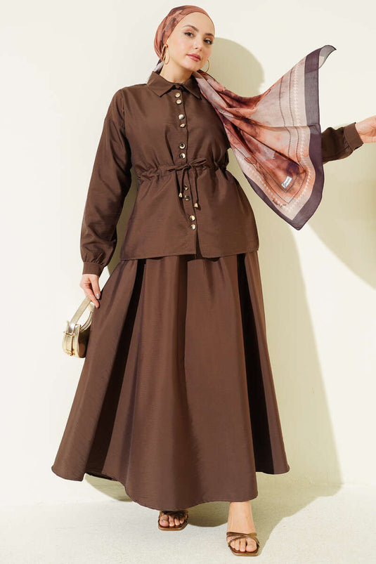 Zweiteiliges Set mit Raffdetail aus Fallschirmstoff, Braun
