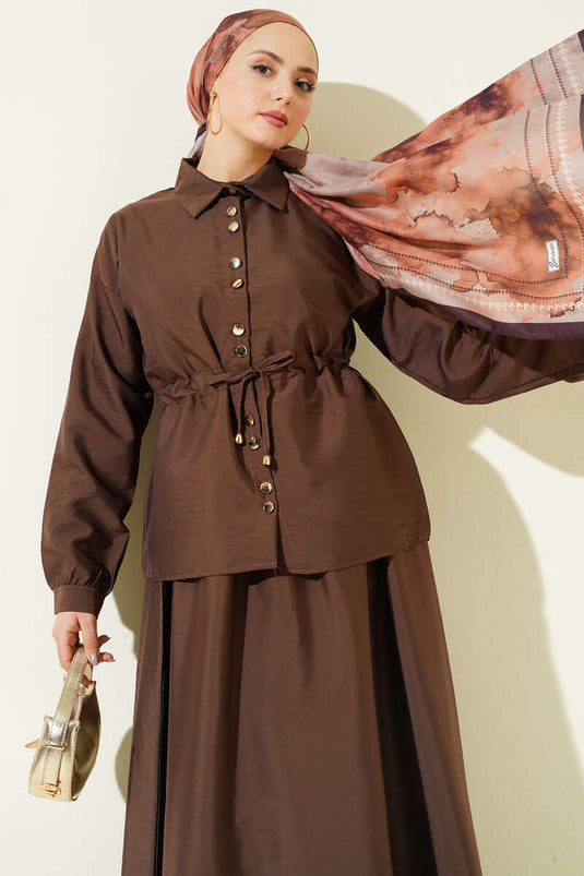 Zweiteiliges Set mit Raffdetail aus Fallschirmstoff, Braun