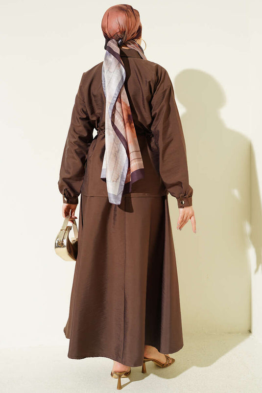 Zweiteiliges Set mit Raffdetail aus Fallschirmstoff, Braun