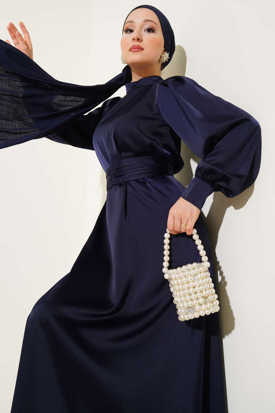 Basic Satin Dress with Gathered Belt Parliament