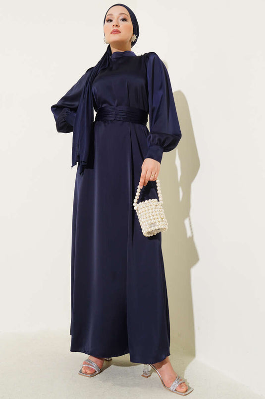 Basic Satin Dress with Gathered Belt Parliament